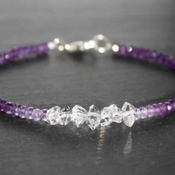 Amethyst Herkimer Diamond Ombre’ Bracelet - Picture 2 of 7